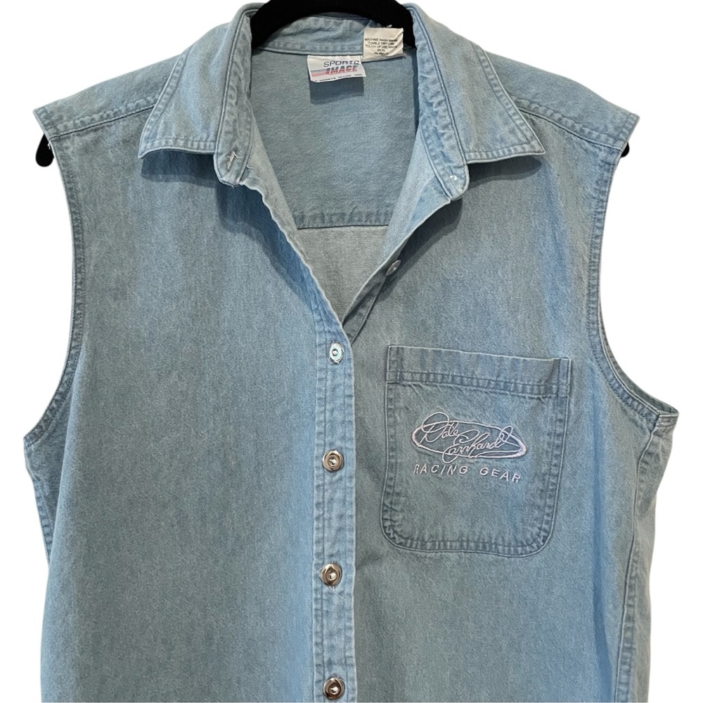 Vintage Sports Image Dale Earnhardt Racing Gear Denim Button Front Tank Top M